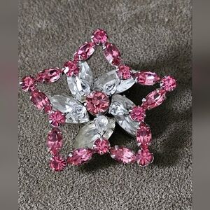 Pink and Clear Rhinestone Star/Flower Shape Brooch
